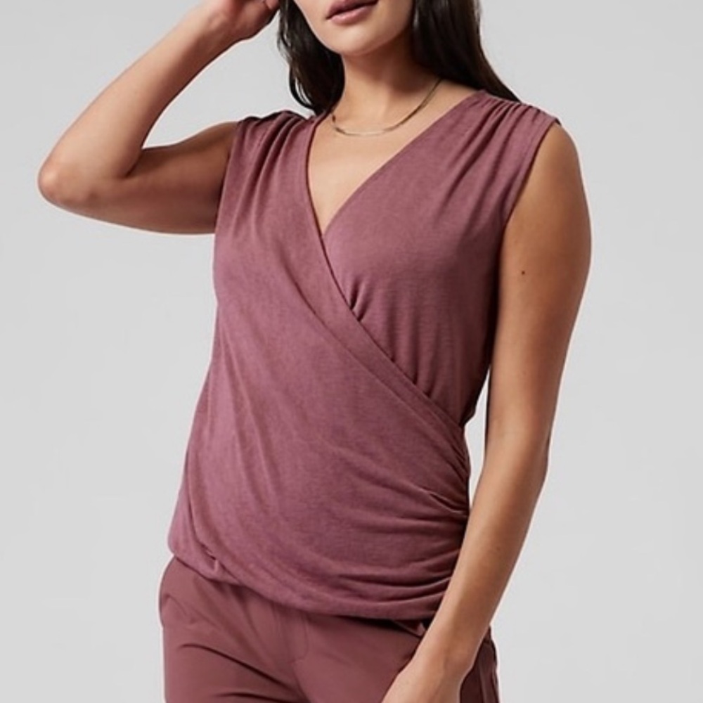 Athleta Breezy Wrap Tank Top in a tawny dusty rose color
